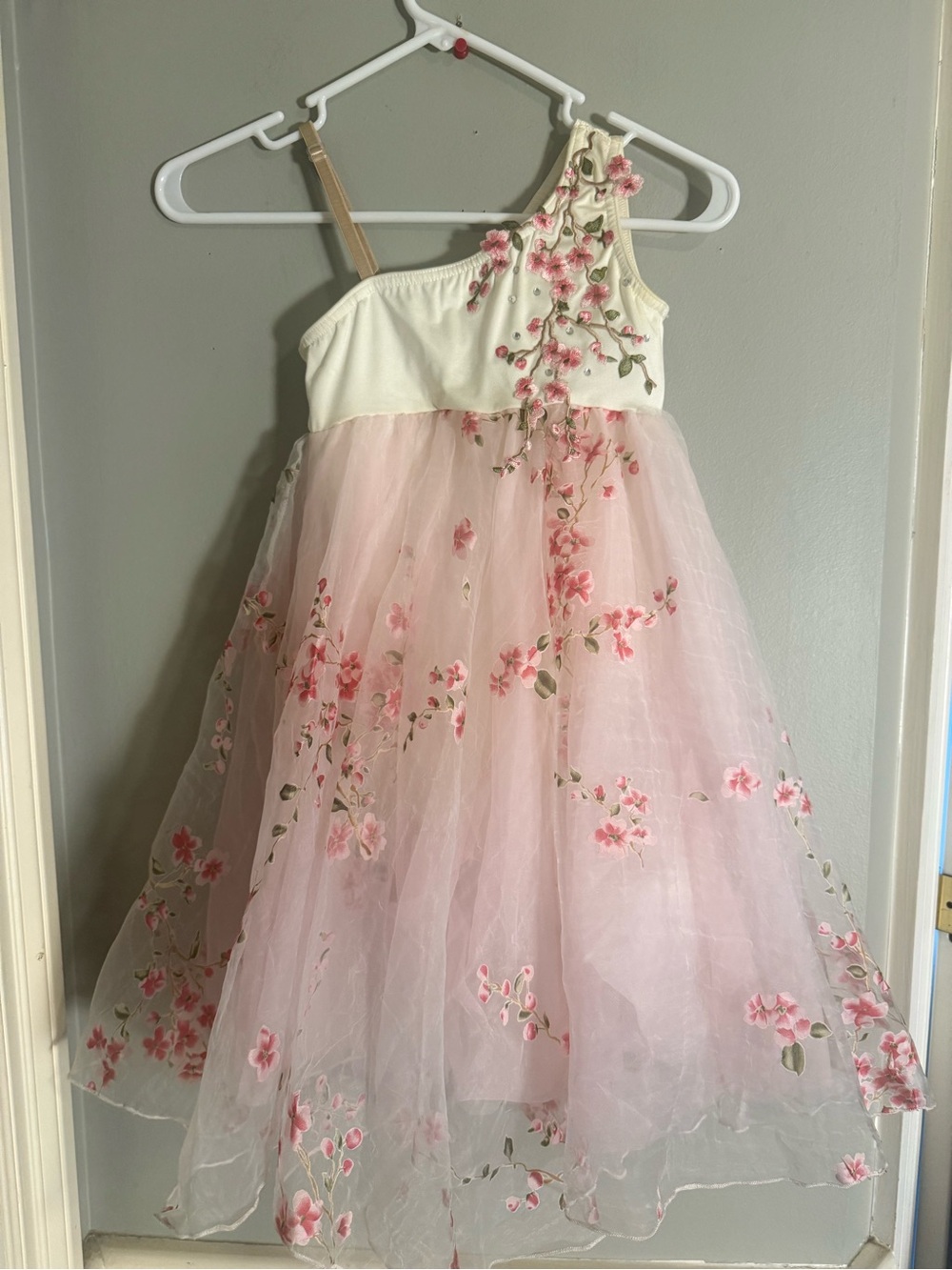 Costume Gallery Girls Pink Floral Tulle Dress MC One Shoulder Dance Costume